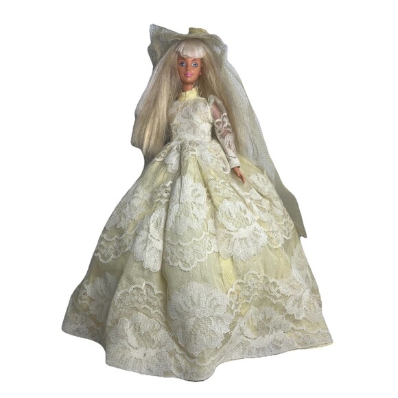 Barbie 1991 Face On 1966 Body Twist & Turn Bridal Handmade Dress & Veil READ Vtg - Picture 1 of 16